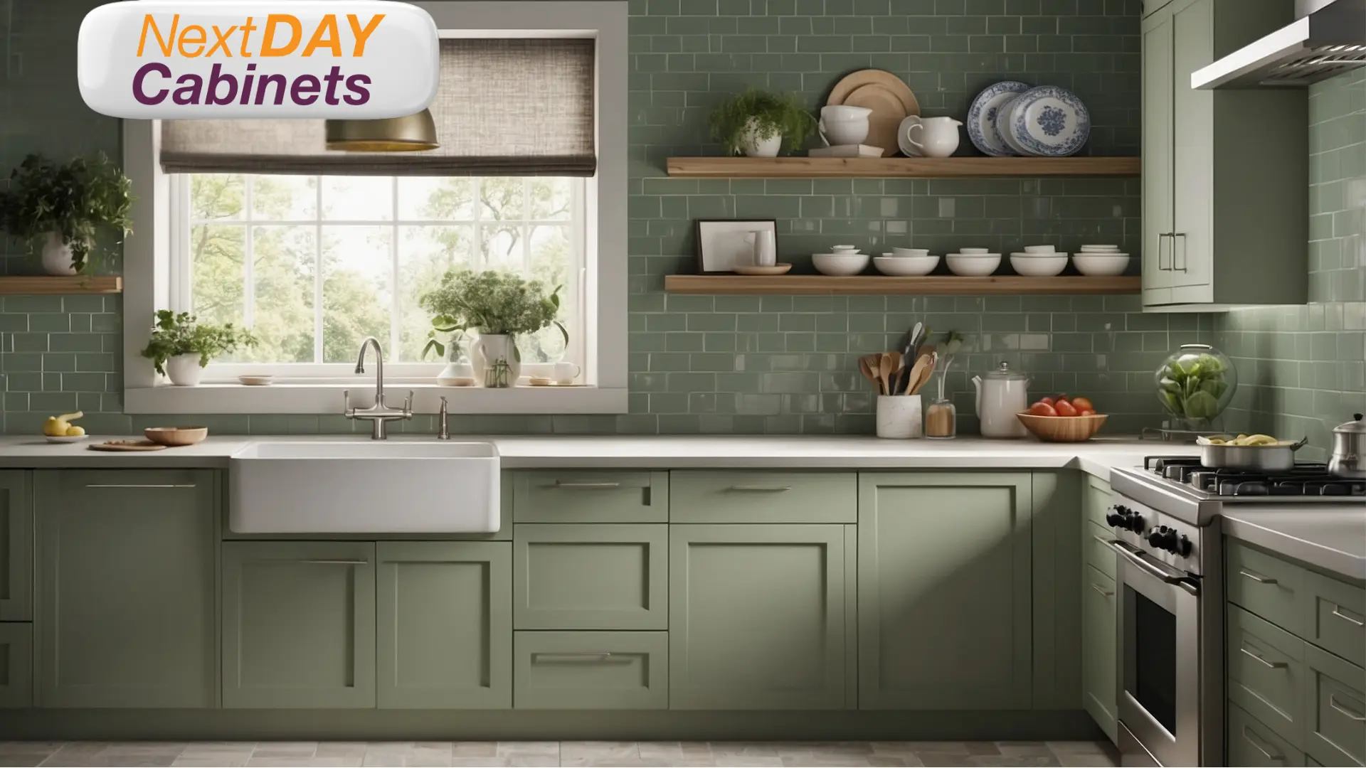 Elegant-Kitchen-with-Green-Shaker-Cabinets