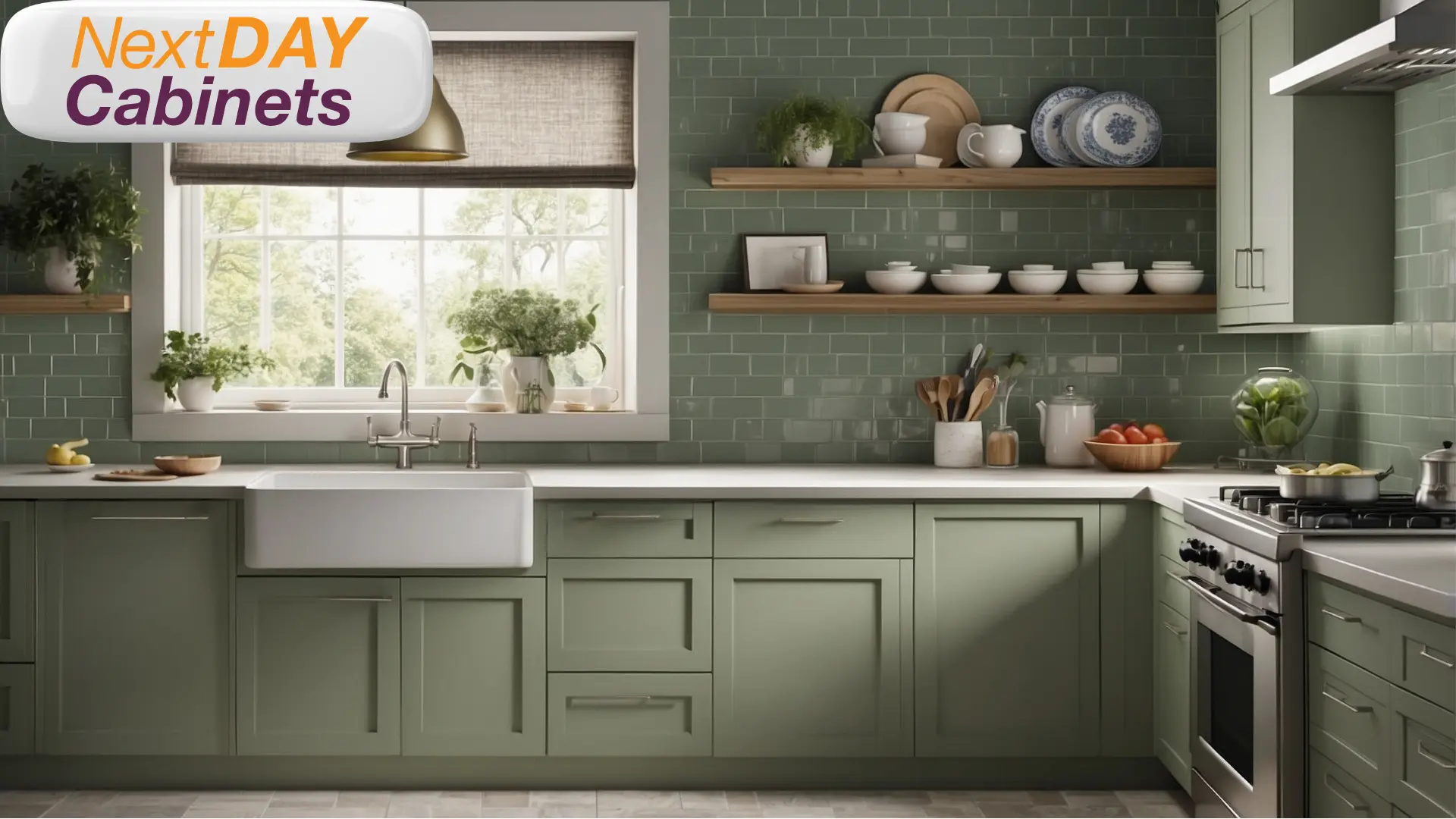 Elegant-Kitchen-with-Green-Shaker-Cabinets