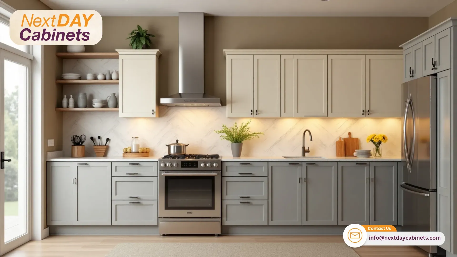 Two-Tone-Kitchen-Cabinet-having-Soft-Gray-and-Cream