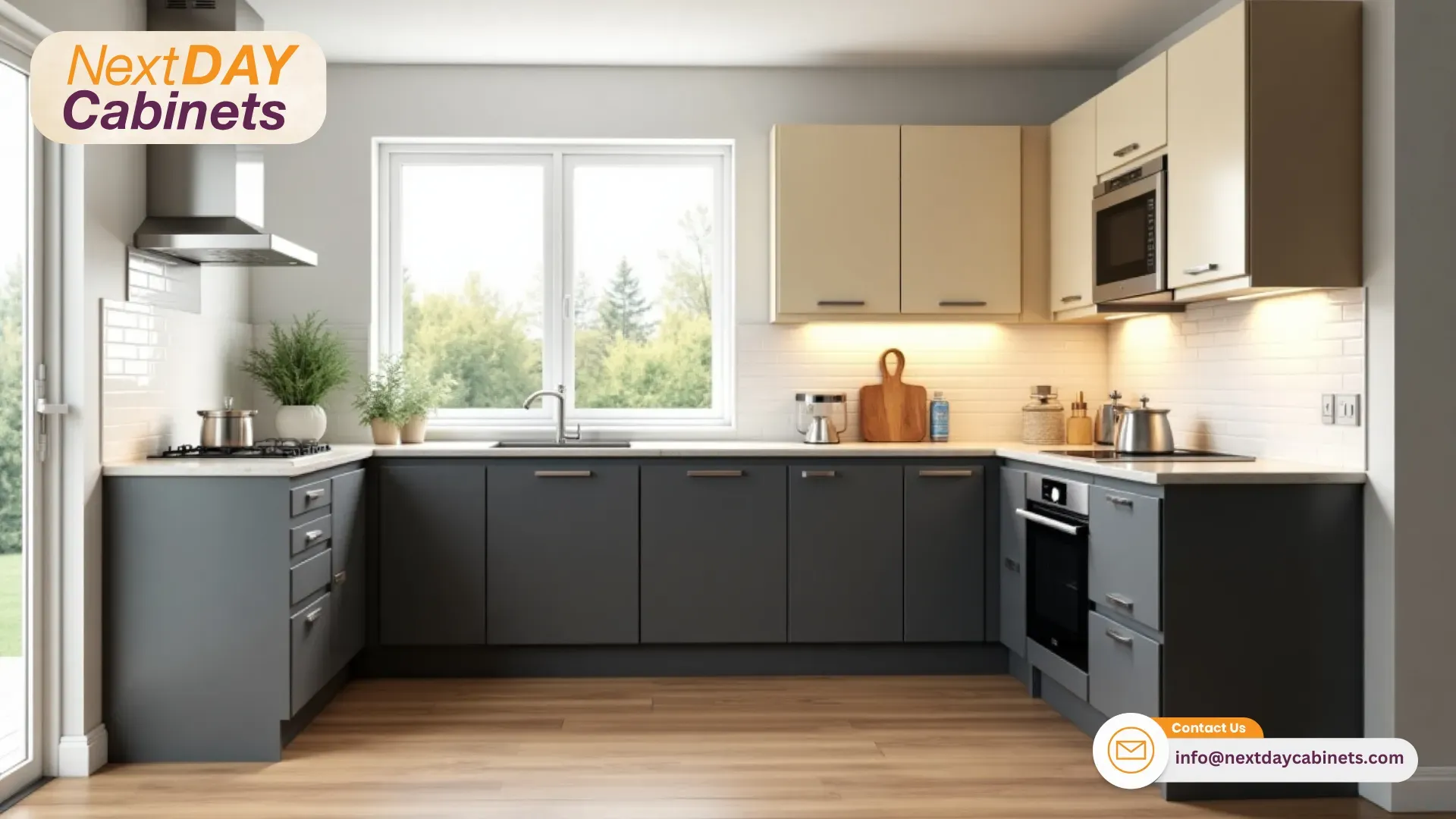 Two-Tone-Kitchen-Cabinets-having-Cream-and-Charcoal-Contrast