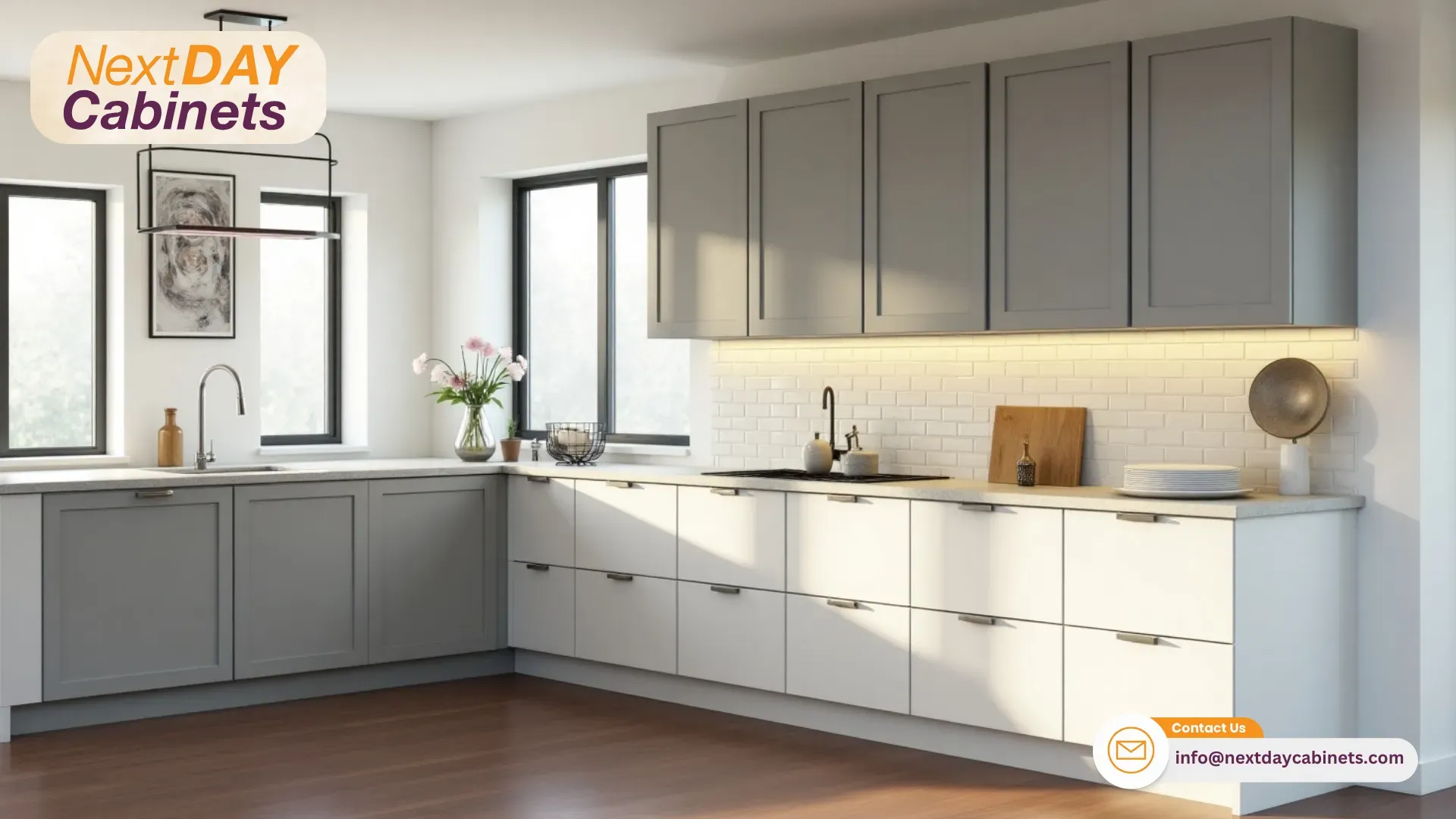Two-Tone-Kitchen-Cabinets-having-Soft-Gray-and-Crisp-White