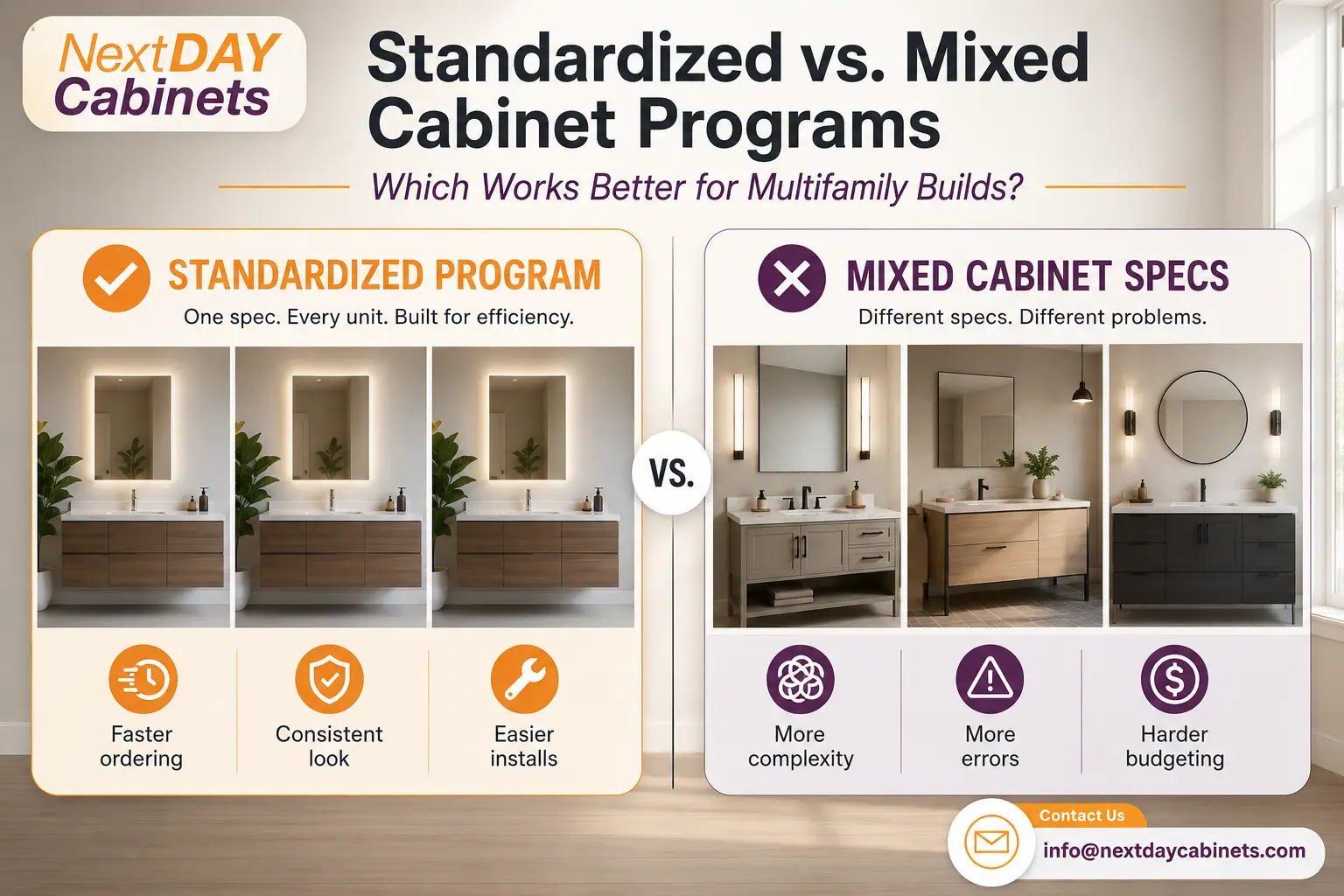 Standardized versus mixed cabinet programs for multifamily construction projects